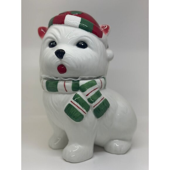 NWD Sleigh Bell Bistro West Highland Terrier "Westie" Glazed Ceramic Cookie Jar - Picture 4 of 8
